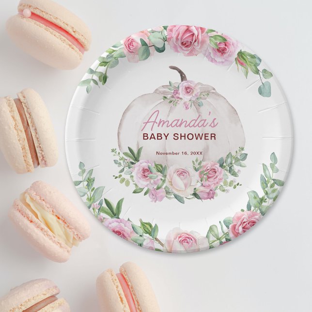 Plato De Papel Floral rosa Rubor Pequeña Calabaza Baby Shower (Subido por el creador)