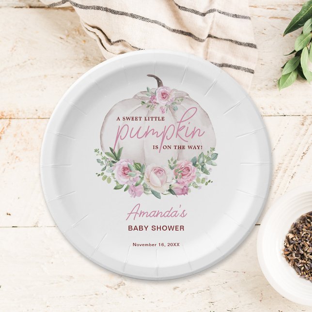 Plato De Papel Floral rosa Rubor Pequeña Calabaza Baby Shower (Subido por el creador)