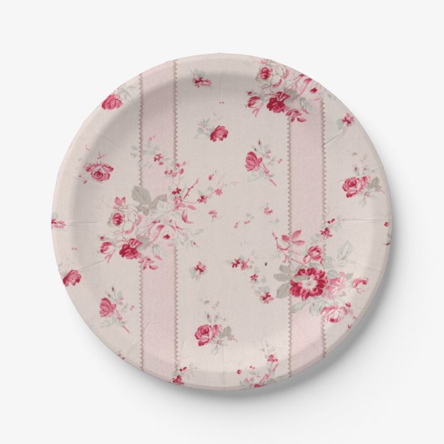 Plato De Papel Floral rosa vintage (Anverso)