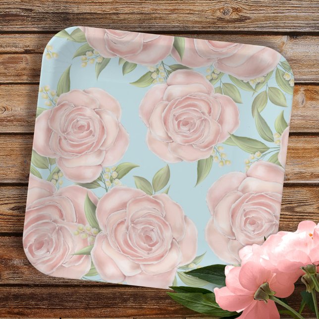 Plato De Papel Floral rosa y azul de Rubor (Subido por el creador)