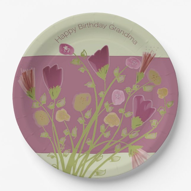 Plato De Papel Floral Rosa Y Borgoña Rosa (Anverso)