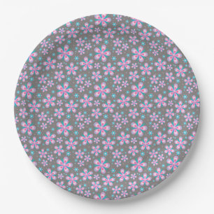 Plato De Papel Floral Rosa y Gris Bonito