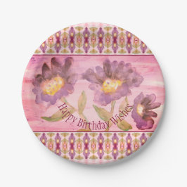 Plato De Papel Floral Rosa Y Morada