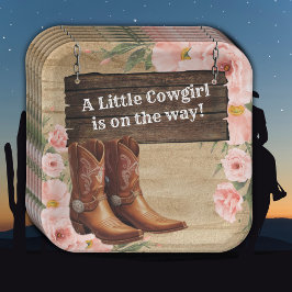 Plato De Papel Floral Rustic Cowgirl Boots Baby Shower