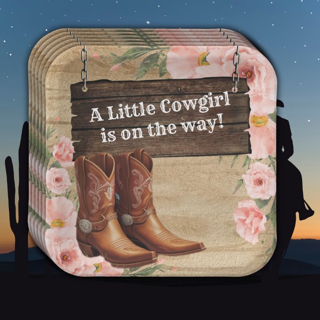Plato De Papel Floral Rustic Cowgirl Boots Baby Shower (Subido por el creador)