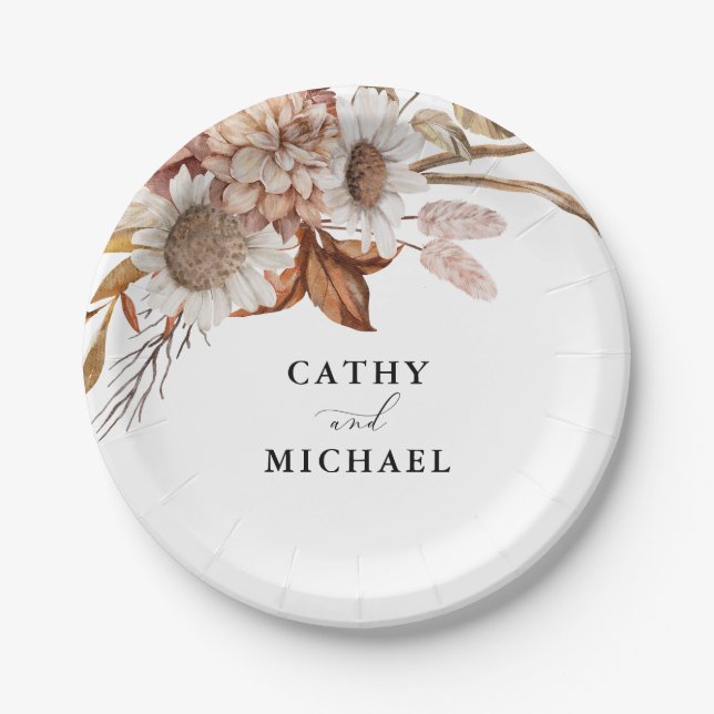 Plato De Papel Floral rústica autum, postre de boda otoñal (Anverso)