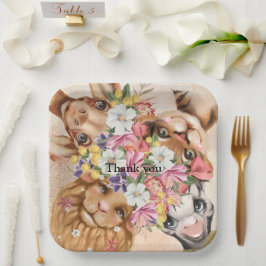 Plato De Papel Floral Safari salvaje un bebé ducha oro