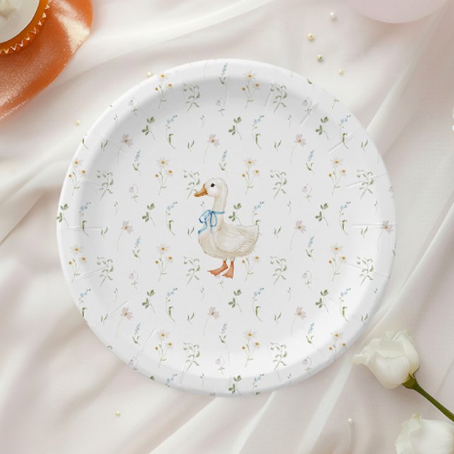 Plato De Papel Floral Silly Goose Blue Bow Floral Baby Shower (Subido por el creador)