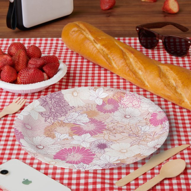 Plato De Papel Floral sin Costuras  (Picnic)