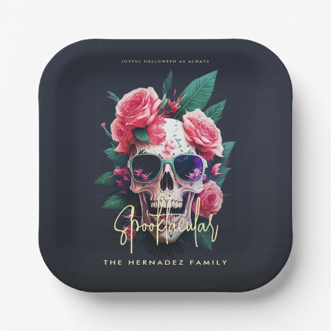 Plato De Papel Floral Skull Faboolous Spooktacular Family Name (Anverso)