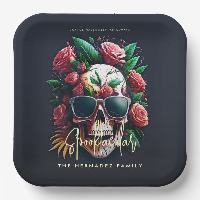 Plato De Papel Floral Skull Faboolous Spooktacular Family Name (Anverso)