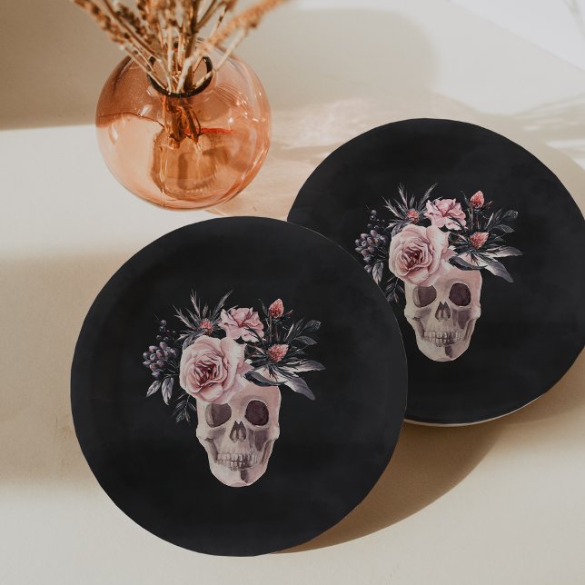 Plato De Papel Floral Skull Halloween Party (Subido por el creador)