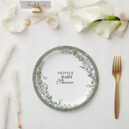 Plato De Papel Floral Soft Green Lush Green Baby Shower