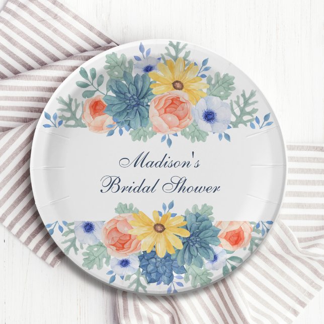 Plato De Papel Floral Succulum Macaron Bridal Shower (Subido por el creador)