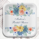 Plato De Papel Floral Succulum Macaron Bridal Shower<br><div class="desc">Floral Succulent Macaron Bridal Shower Fiesta Paper Plates de papel con flores de papel y flores de color agua elegantes sobre un fondo blanco. Personalice editando el texto en los cuadros de texto. Diseñado por ©Evco Studio www.zazzle.com/store/evcostudio</div>