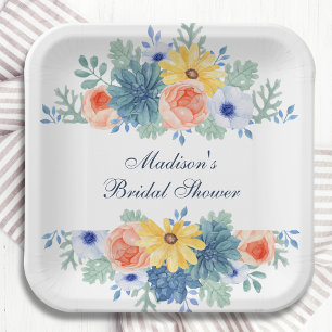 Plato De Papel Floral Succulum Macaron Bridal Shower