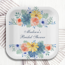 Plato De Papel Floral Succulum Macaron Bridal Shower