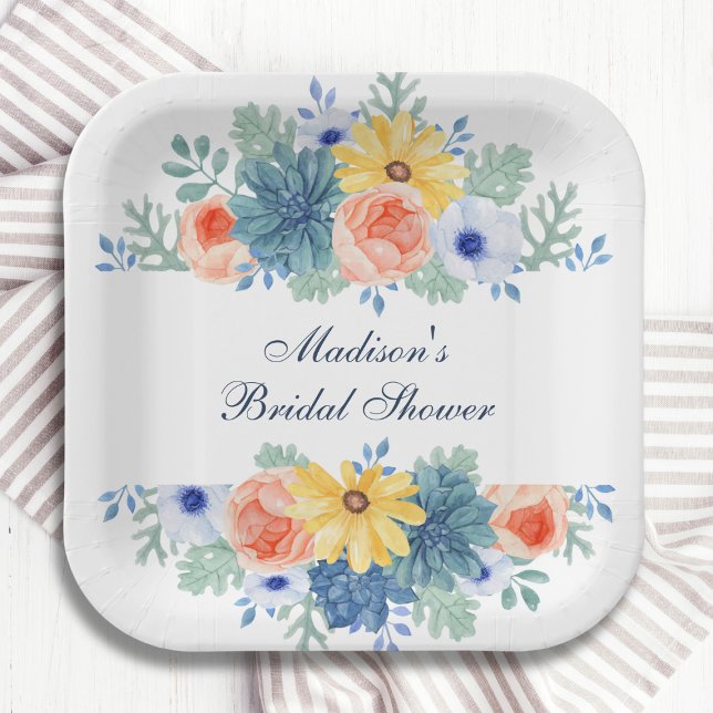 Plato De Papel Floral Succulum Macaron Bridal Shower (Subido por el creador)