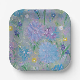 Plato de Papel Floral Sweet Pea, 7" Cuadrado