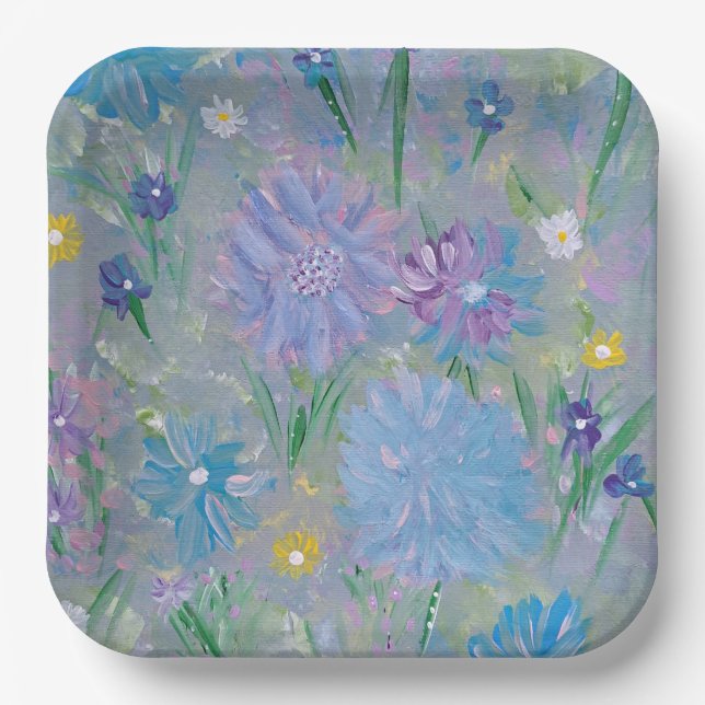 Plato de Papel Floral Sweet Pea, 9" Cuadrado (Anverso)