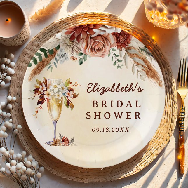 Plato De Papel Floral Terracotta Boho Bridal Shower (Subido por el creador)