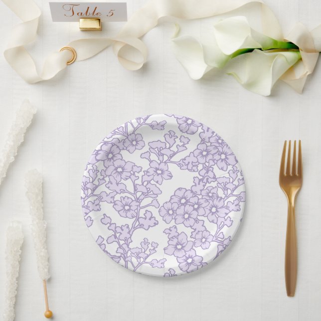 Plato De Papel Floral Trellis Purple - White (Boda)