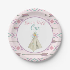 Plato De Papel Floral Tribal Teepee Wild One First Birthday