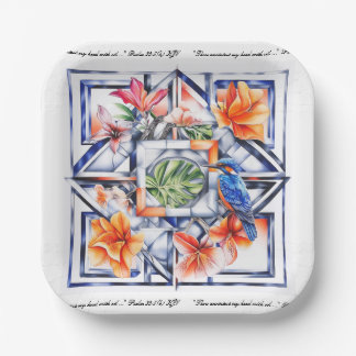 Plato De Papel Floral Tropical, Botánico con Pájaro