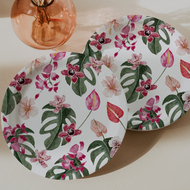 Plato De Papel Floral Tropical Colorido (Colorful Tropical Floral Paper Plates by Painted Paperie
)