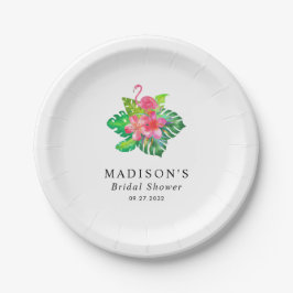 Plato De Papel Floral Tropical Flamingo Bridal Shower