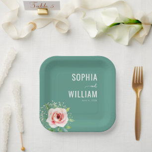 Plato De Papel Floral Turquesa Serena