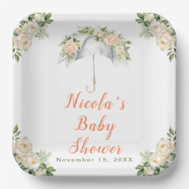 Plato De Papel Floral Umbrella Baby Shower