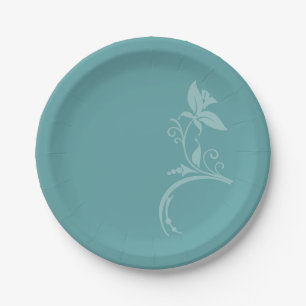 Plato De Papel Floral verde azulada