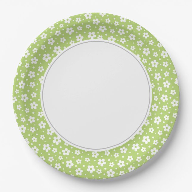 Plato De Papel Floral verde blanca (Anverso)