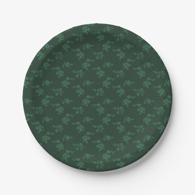 Plato De Papel Floral Verde de Navidad (Anverso)