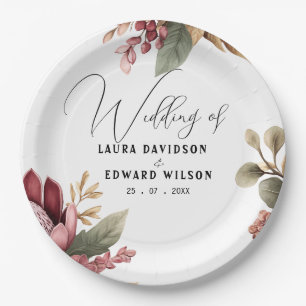 Plato de papel floral verde eucalipto verdor