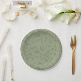 Plato De Papel Floral verde sabio
