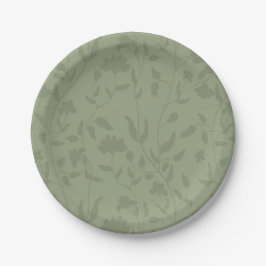 Plato De Papel Floral verde sabio