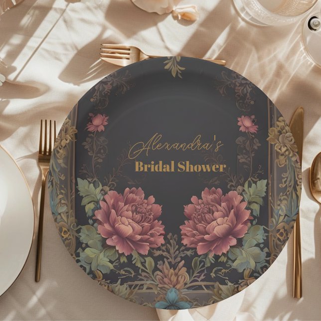 Plato De Papel Floral victoriana Gótica Bridal Shower (Subido por el creador)