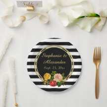 Floral vintage Black and White Stripe Personalizad