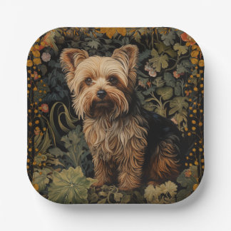 Plato De Papel Floral vintage de Yorkshire Terrier Yorkie Dog