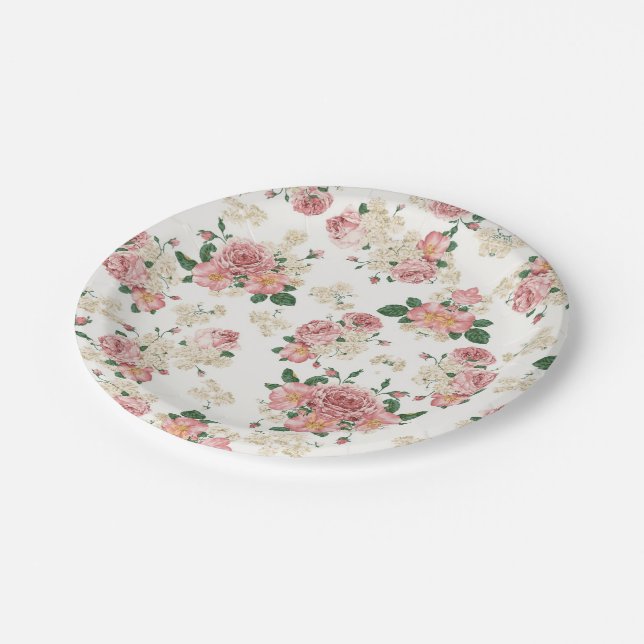 Plato De Papel Floral vintage sobre blanco (Angular)