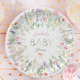 Plato De Papel Floral Watercolor Alphabet ABC Baby Shower
