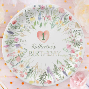 Plato De Papel Floral Watercolor Alphabet ABC Cumpleaños