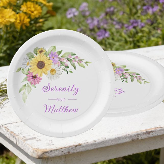 Plato De Papel Floral Wedding Sunflower Daisy Wildflower Garden  (Subido por el creador)