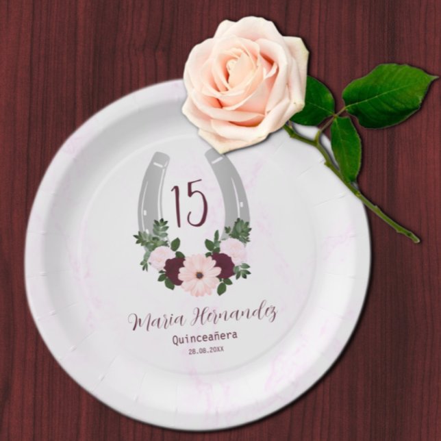 Plato De Papel Floral Western Horseshoe Quinceanera (Subido por el creador)