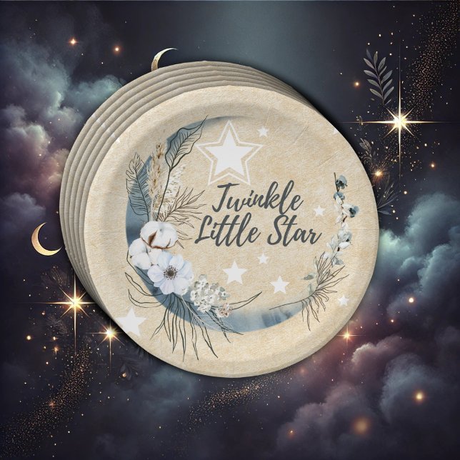 Plato De Papel Floral White Twinkle Little Star Baby Shower (Subido por el creador)