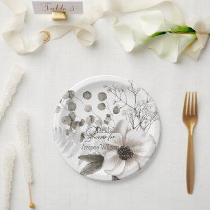 Plato De Papel Floral White Watercolor Bridal Shower