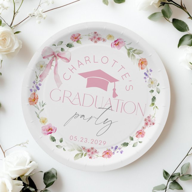 Plato De Papel Floral Widflower Pink Bow Graduation party (Subido por el creador)