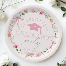 Plato De Papel Floral Widflower Pink Bow Graduation party